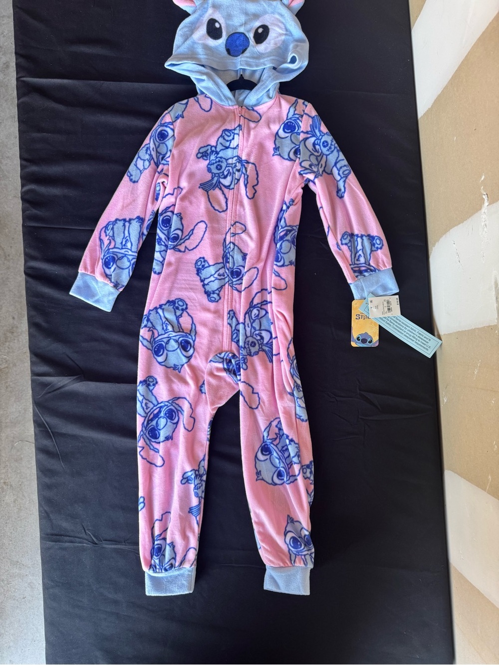 NWT Disney Lilo & Stitch Girls Pink Hooded Fleece Onesie Sleeper XS (4/5)